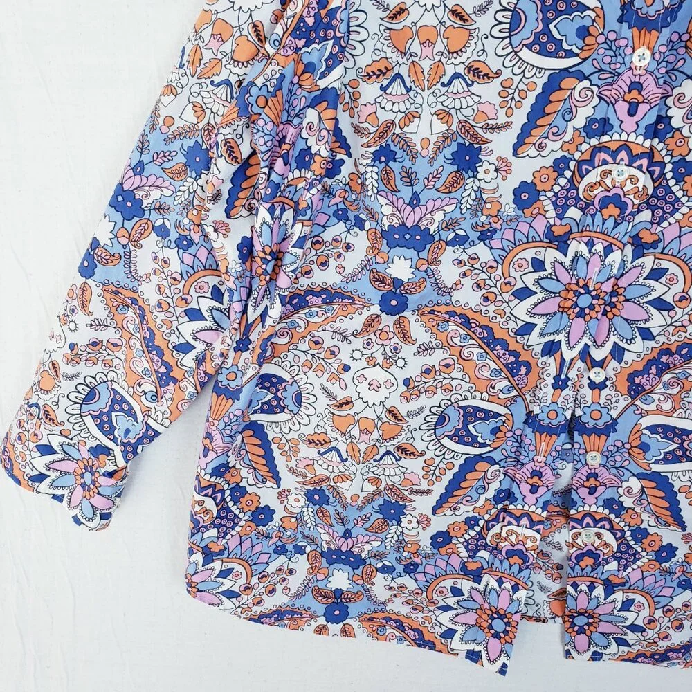 NWOT Talbots Classic Cotton Shirt Button-Up Royal Palm Paisley Floral size 1X